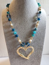 Heart Necklace Set With Earrings 20 Inch Genuine Stones And AB Crystals NWT