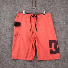 DC Board Shorts Mens 32 Orange Cargo Logo Trunks Surf Swimwear Beach Drawstring