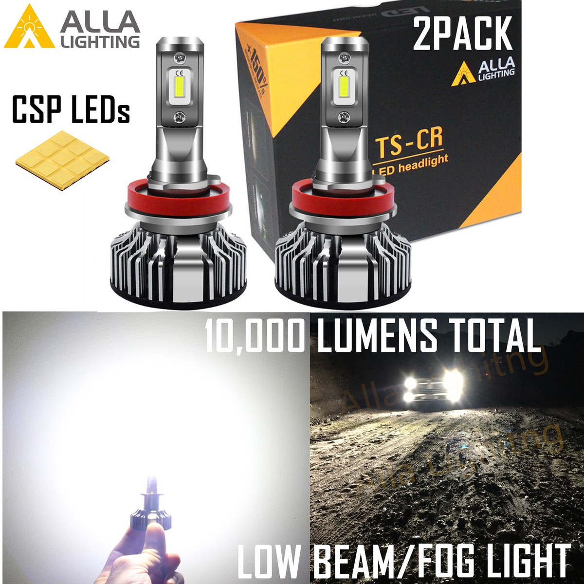 Alla Lighting H11 LED Bulbs: Bright 6000K White For Daytime Running & Headlights (OFF-ROAD Use)