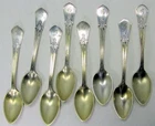 8 Gorham Sterling Silver Demitasse Spoons Pattern: Swiss; Gold Wash Bowls 91g.