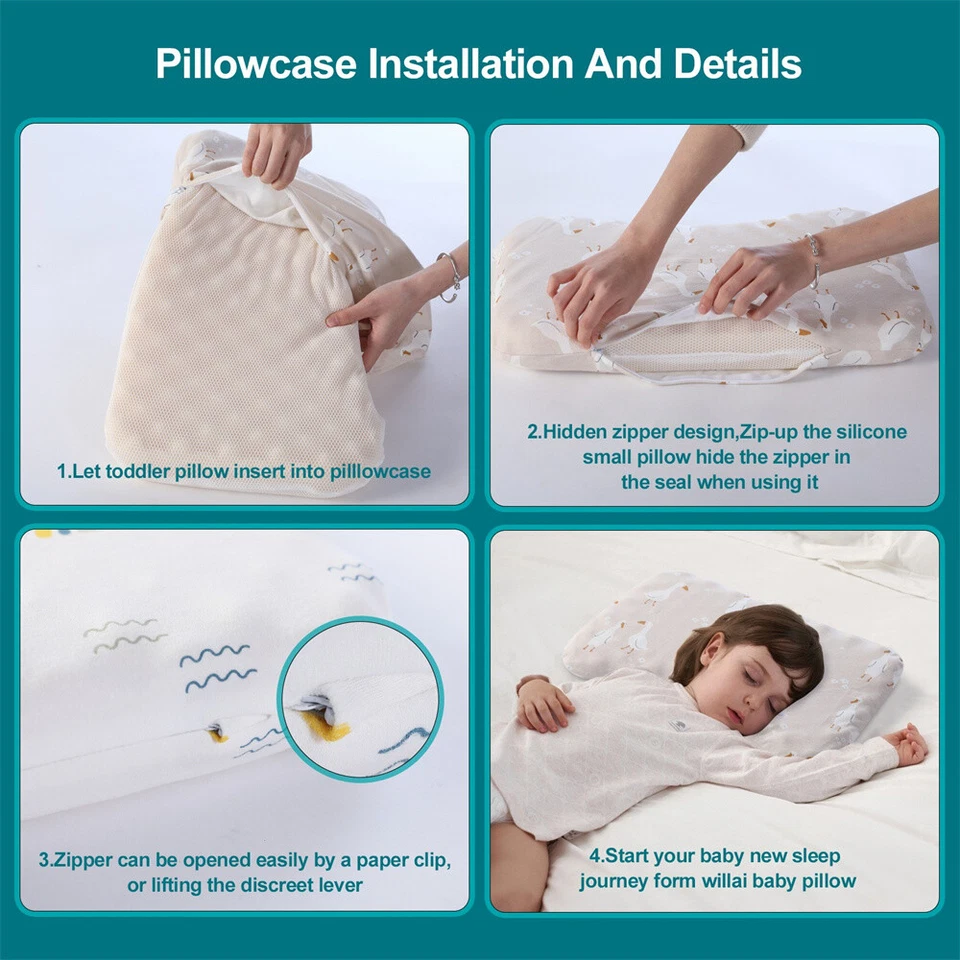 Almohada de silicona para niños pequeños con funda almohada lavable de espuma viscoelástica suave para dormir Foto 4 de 4