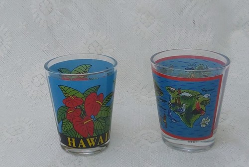 2er Set mehrfarbige Hawaii Schnapsgläser 2 3/8" hoch mit umliegenden Designs - Bild 4 von 6