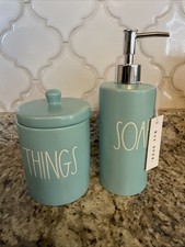 Rae Dunn Bathroom SOAP Dispenser THINGS canister Set In Teal NEW