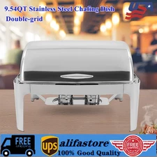 9.54QT Stainless Steel Chafer Buffet Chafing Dish Roll Top Food Warmer Rectangle