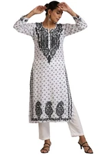 GoSriKi Women's Rayon Blend Straight Printed & Embroidered Kurta