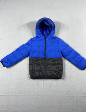 Under Armour Boys 6 Royal Blue Black Hooded Outdoor Winter Puff Coat Youth Layer