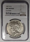 1927 D Denver Mint Peace Silver Dollar NGC UNC Details Cleaned