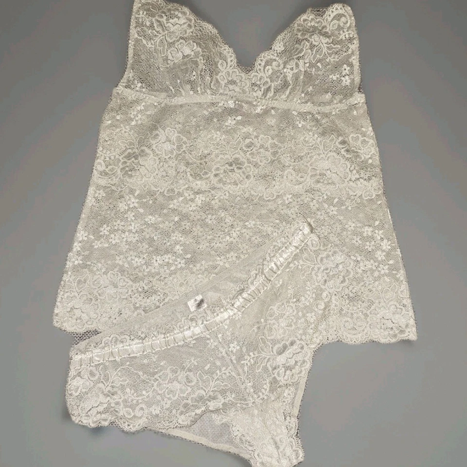 复古 Victoria’s Secret 淡蓝色蕾丝吊带短裤套装 S 新娘 Coquette Y2K — 第 2/4 张图片