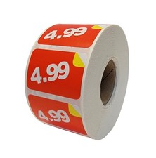 2,000 Price Point Labels 4.99 Retail Stickers, 1.5" x 1" RD/YL Adhesive 2 RLS