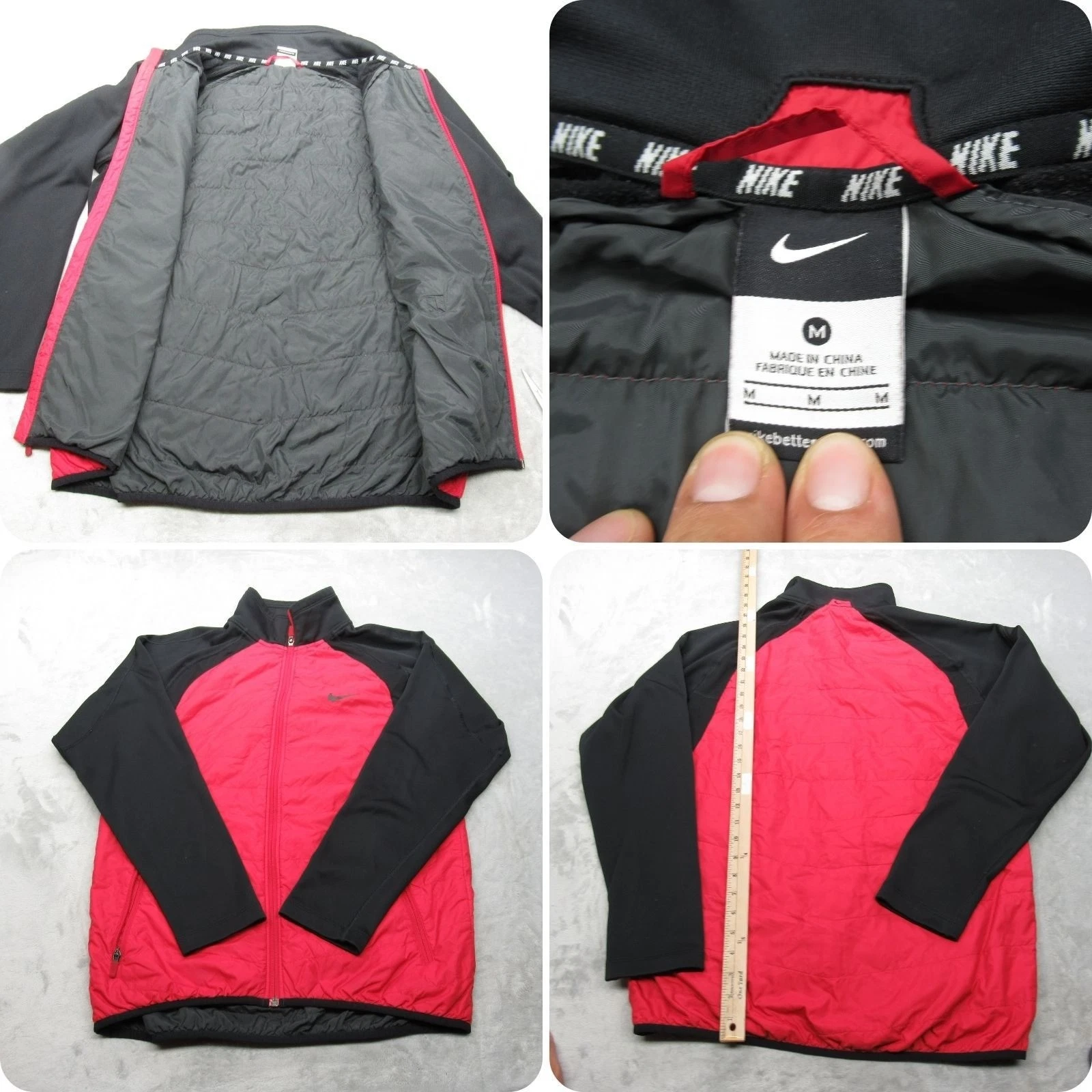 Nike Jacket Mens Medium Red Black Pockets Insulated Full Zip Hybrid Thermal