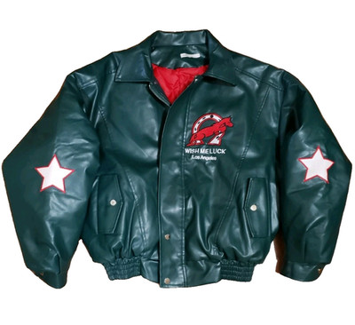 Women's Green Faux Leather Wish Me Luck Jackets Size Large
