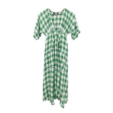 Reformation Green 100% Linen White Geneva Gingham Check Midi Dress Size 0