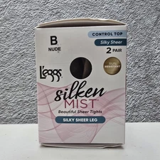 L'eggs Tights B Nude Silken Mist Silky Sheer Control Top Sheer Toe 2 Pair