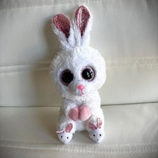 TY Beanie Boos Slippers The White Bunny Rabbit 9" Plush Pink Glitter Eyes #J