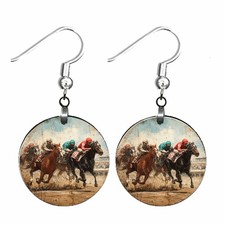 Pendientes Derby Jockeys Carreras de Caballos Colgantes Madera Artesanal Joyería de Moda
