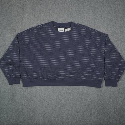 Aerie Sweater Women's Navy Blue XXL Dotted Cotton Blend Crewneck Pullover New