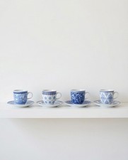 Vintage Royal Boch Blue Delft Coffee Cups & Saucers - Set of 4 - White and Blue