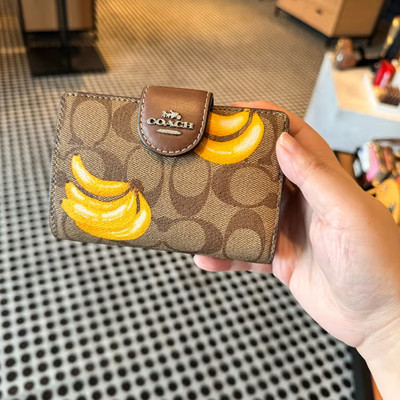 NWT Coach Medium Corner Zip Wallet In Signature Canvas With Banana