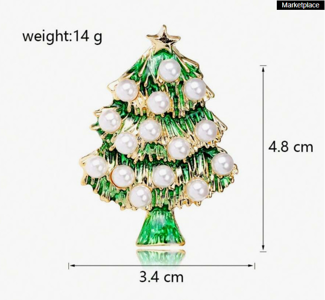 BROOCH- Christmas Tree Pearl Brooch, Alloy Drip Oil Christmas Tree Brooch
