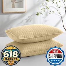 2-Piece Euro Pillow Shams 26x26 Quilted Bedding Set Microfiber Gold