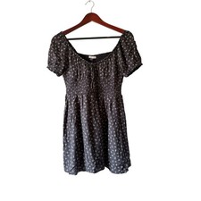 NWT American Eagle Floral Smocked Mini Dress Grey Puff Sleeve Boho Peasant M