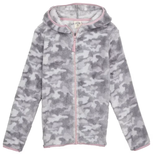 OUTDOOR KIDS COZY FLEECE HOODED JACKET BASS PRO SHOPS CABELAS GRAY CAMO GIRLS XL
