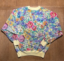 Vintage All Floral Sweatshirt - Athletic Forenza Sportswear - Size small Yellow
