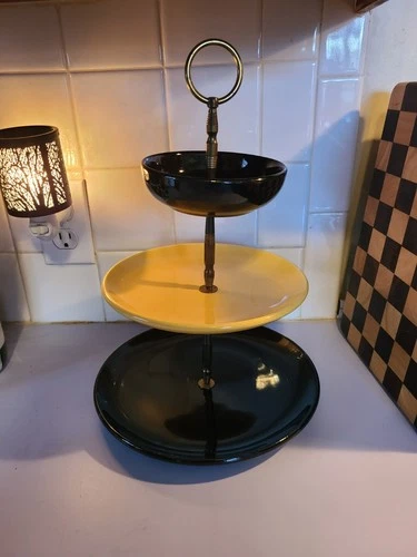MCM Bauer Pottery of Los Angeles Three Tiered Serving Tray Stand - Black/yellow