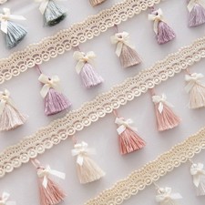 Lace Bow Tassel Edging Ribbon Trims Fringe Tape Upholstery for Curtain Drape DIY
