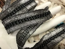 vintage jacquard ribbon 7/8" gathered trim ruffle 1yd made in France