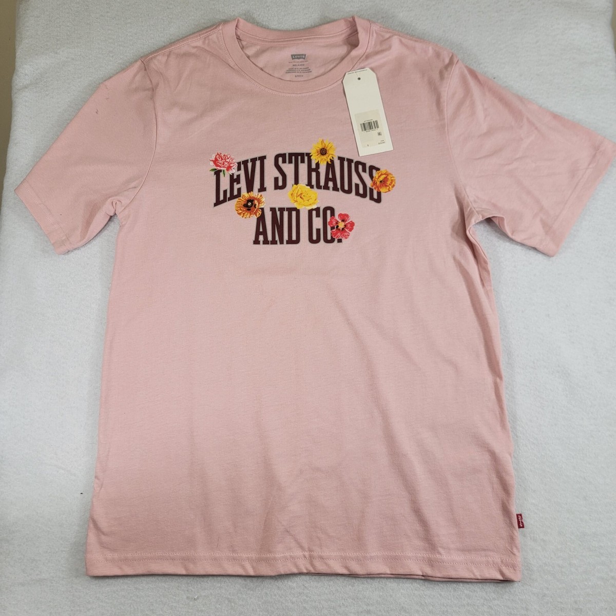 Levi's Flowers Floral T Shirt Size S Loose Fit Pink Rose Sunflower