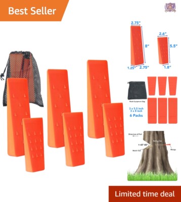 6 Pack of Heavy-Duty Spiked Tree Felling Wedges for Safe Cutting - 5.5'' & 8''