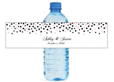 100 Elegant Black and Pink Confetti Falling Water Bottle Labels Wedding