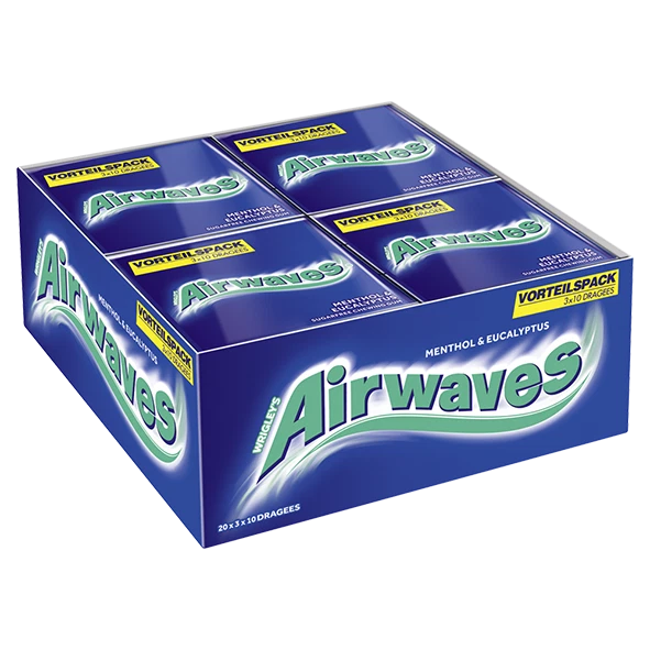 Chicle Airwaves mentol y eucalipto, 3x10 Dragees, paquete de 20 - Imagen 1 de 1