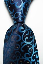 New Classic Paisley Blue Silver JACQUARD WOVEN 100 Silk Men's Tie Necktie