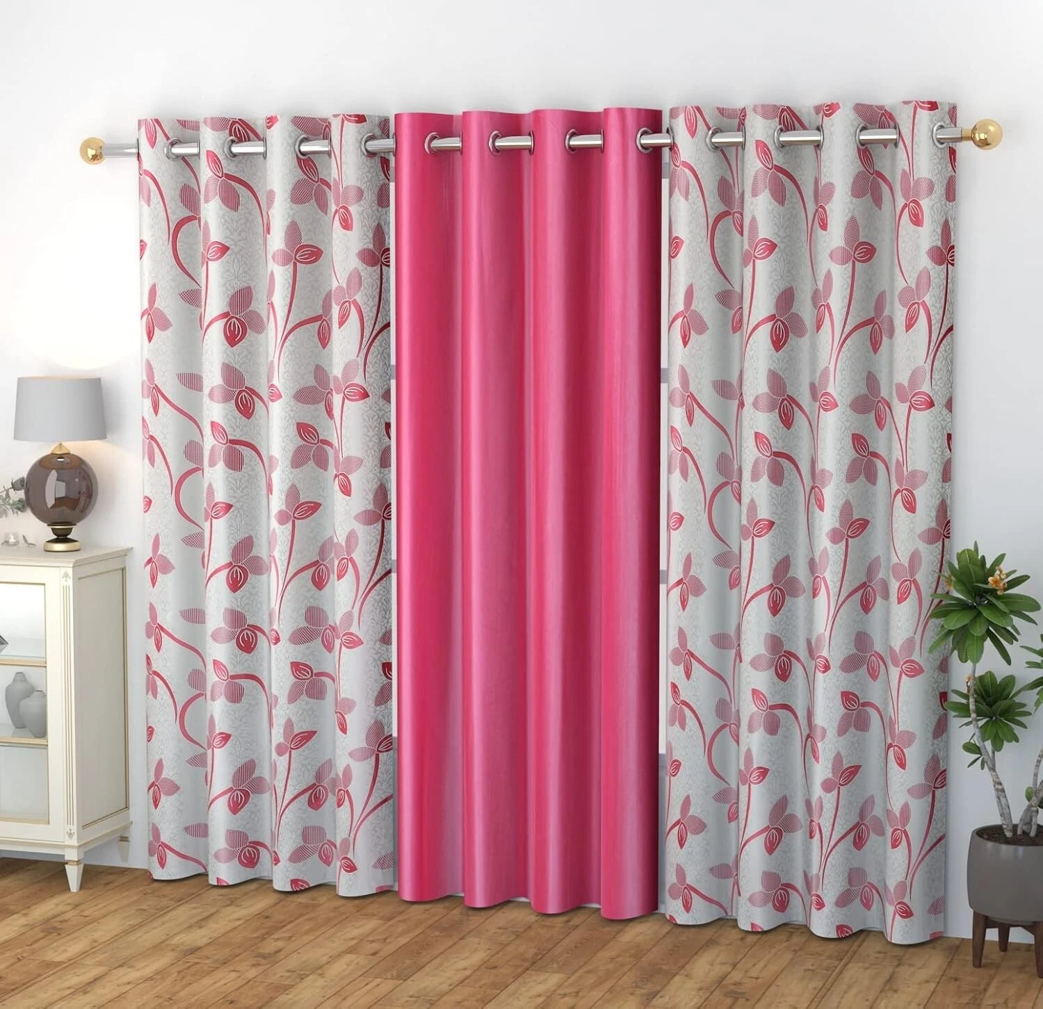 New 3 Piece Eyelet Polyester Door Curtain Set - 7 feet