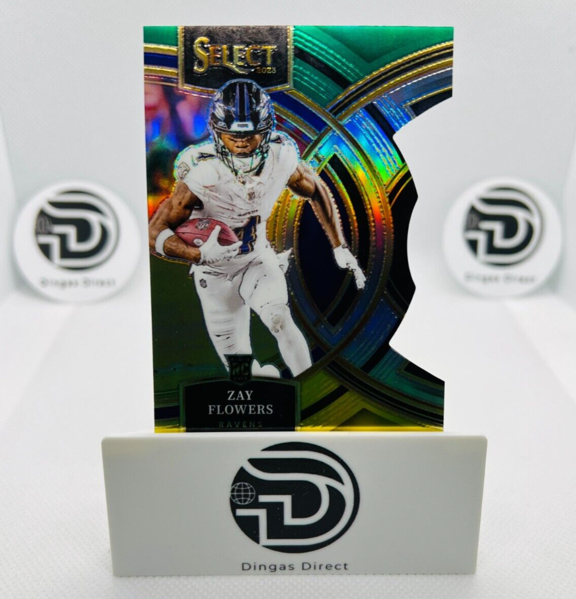 Zay Flowers 2023 Select #157 Premier Green and Yellow Die-Cut Rookie RAW