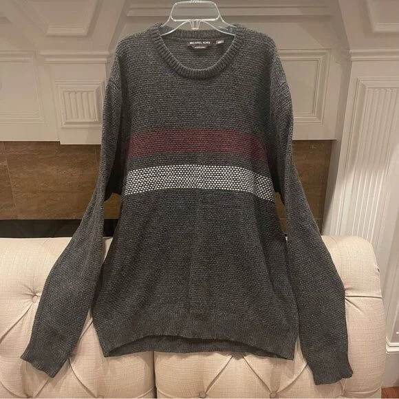 Michael Kors Mens Waffle Knit Sweater Charcoal Extra Fine Merino