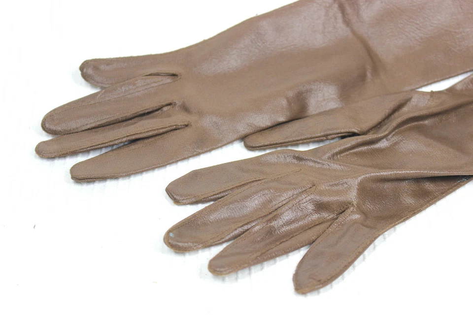 Guantes De Colección Años 50 Imitación Cuero 6 1/2 S/M Esmaltados Tejidos Rayón Marrón Ceniza Hechos por el Hombre Foto 4 de 4