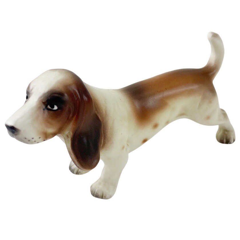 Vintage Lefton Ceramic Dog Basset Hound Figurine Hunting Japan C674