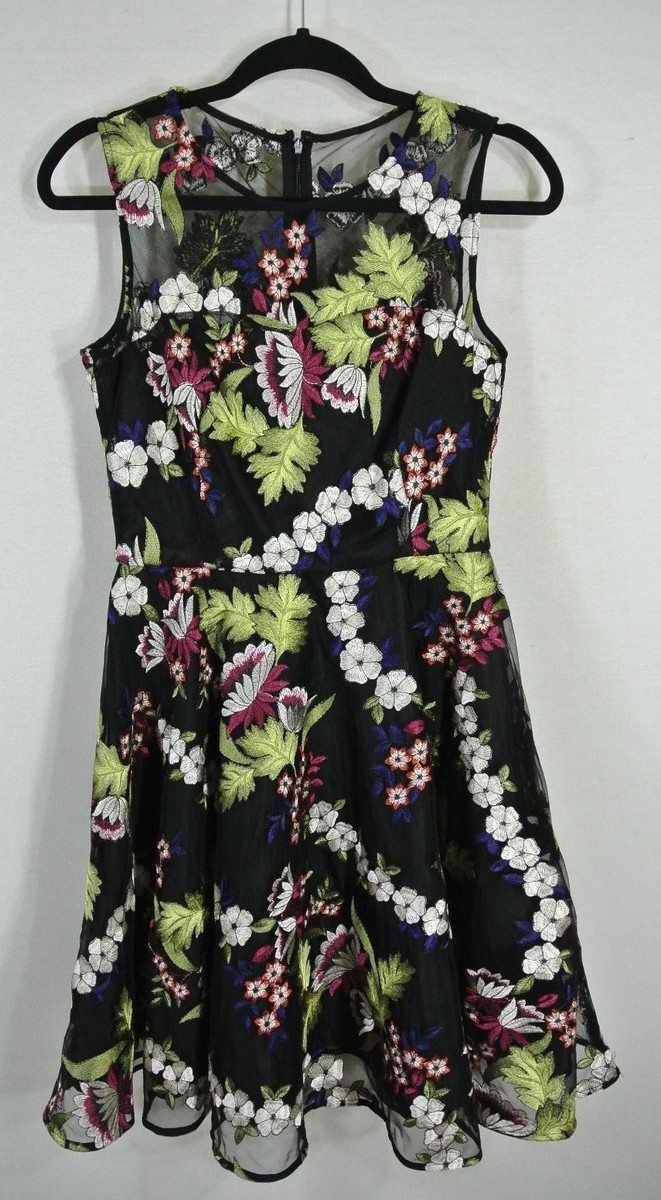 NEW Tahari Embroidered Mesh Fit-And-Flare Dress in Black/Multi - Size 4  #D2777 | eBay