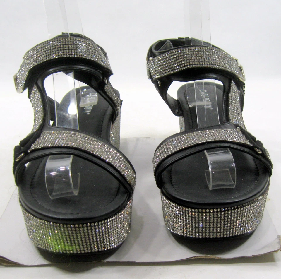 CAPE ROBBIN CORREA NEGRA/PLATEADA PLATAFORMA 2.5" Sandalia Punta Abierta MUJERES Talla 10 Foto 2 de 4