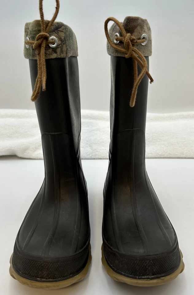 LACROSSE Youth Sz (2) Brown-Camo Tie Pull On Rubber CAMO Hunting Mud Boots GUC - Image 2 of 4