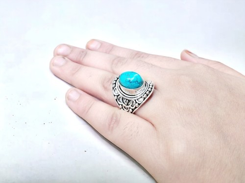 turquoise 925 sterling silver plated ring wholesale (bulk)/boho/festival/ethnic - Picture 3 of 4