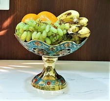 Neuf Décoratifs Artisanal Bleu Ciel Laiton Fruit Socle pour Portion Collection