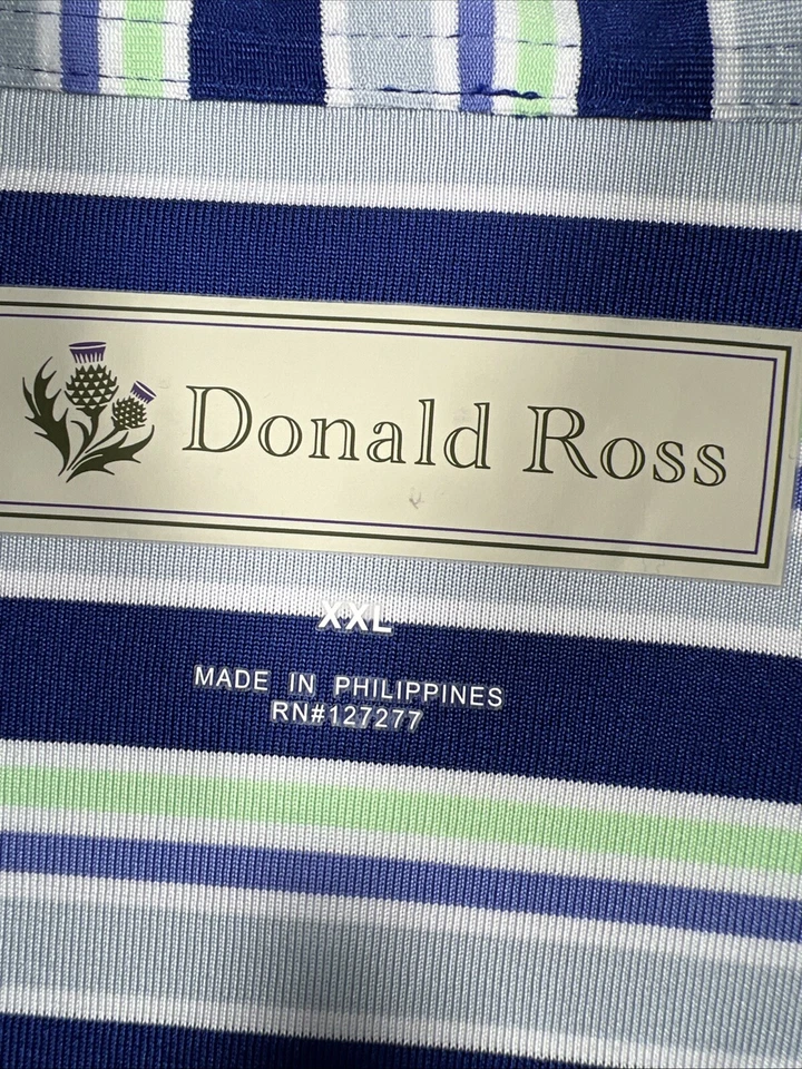 Camisa de golf Polo Donald Ross para hombre XXL 2X azul verde a rayas pulóver manga corta Foto 2 de 4