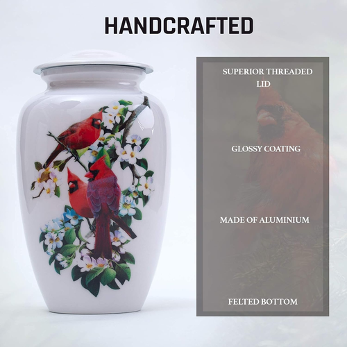 Red Cardinal Cremation Urn | Human Ashes Adult Memorial Urn, Burial, Funeral Cre - Picture 6 of 12