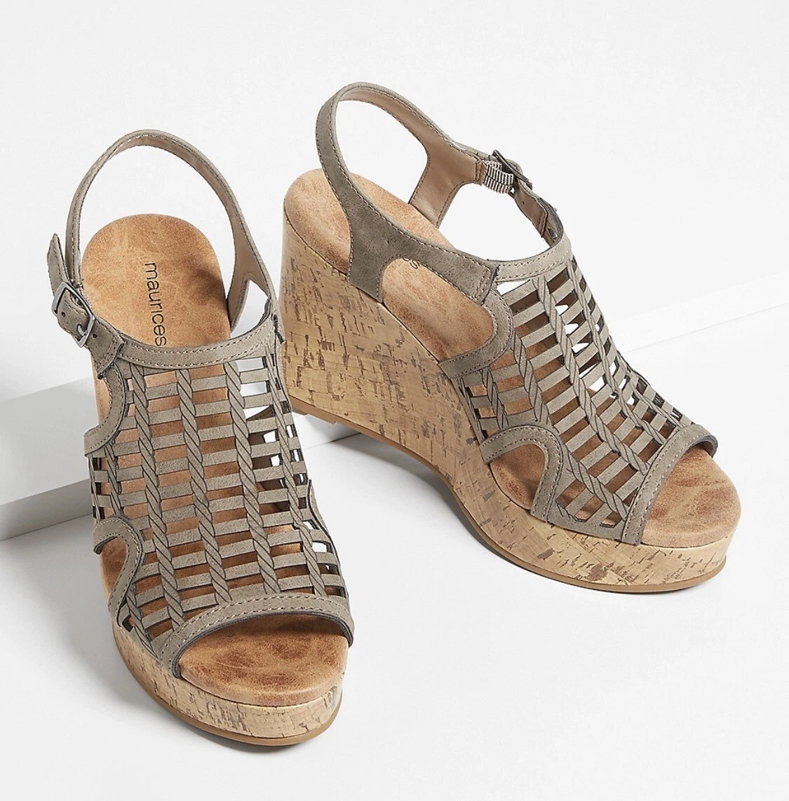 Maurices Women s 9 Francie Slingback Gray Strappy Wedge Sandals