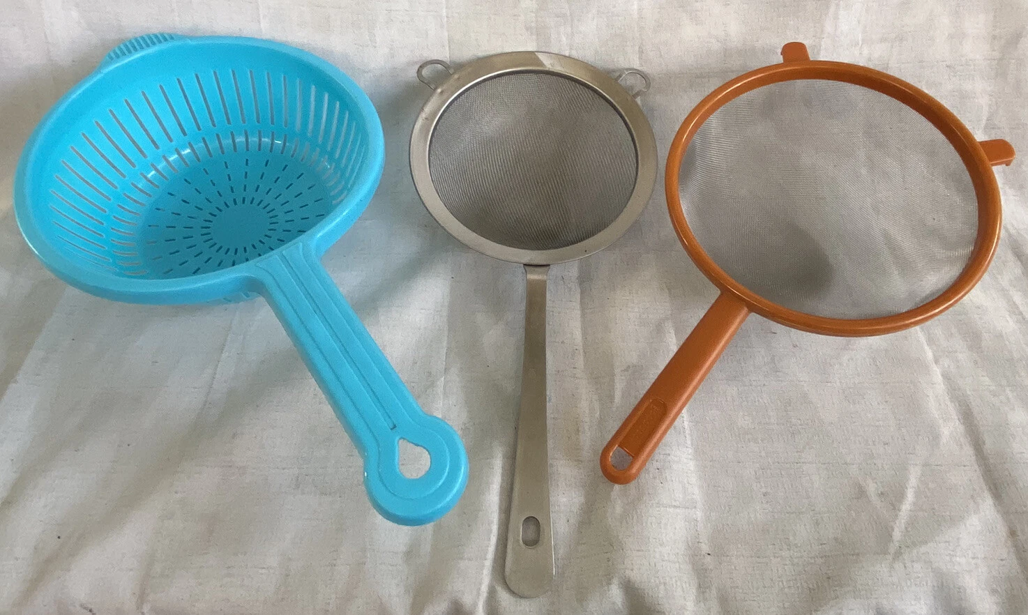 Kitchen Strainer Fine Mesh Pasta Flour Stainless Colander Sifter Blue Orange