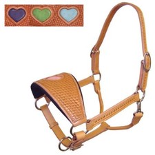 Tahoe Tack Basket Weave USA Leather Heart Inlay Bronc Halter- Multiple Colors